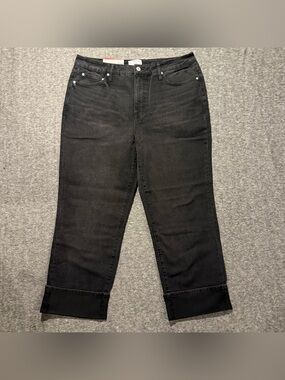 Edited by Hunter McGrady Wide Leg Cuffed Crop Jeans Womens 14 Black High Rise
